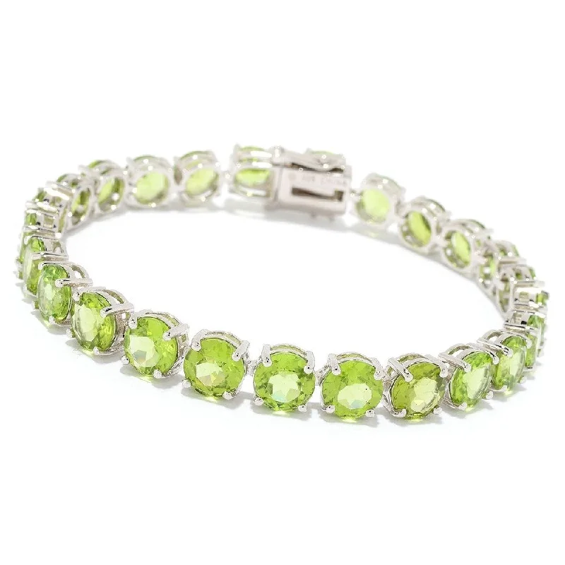 women birthstone bangles -Sterling Silver Choice of Length Round Peridot Line Bracelet