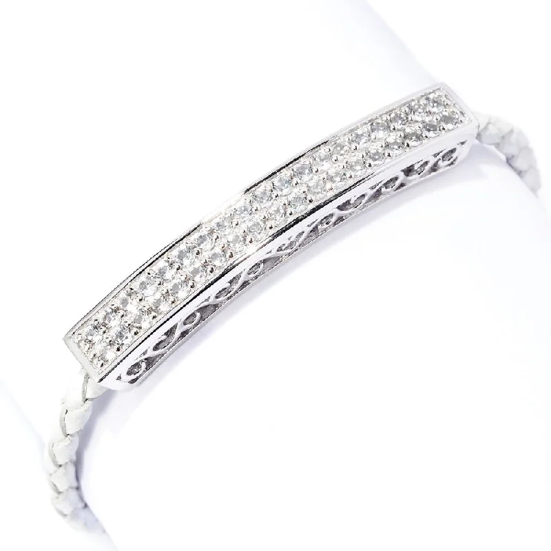 women cuff bangles -Sterling Silver White Topaz Bracelet Size-7.25