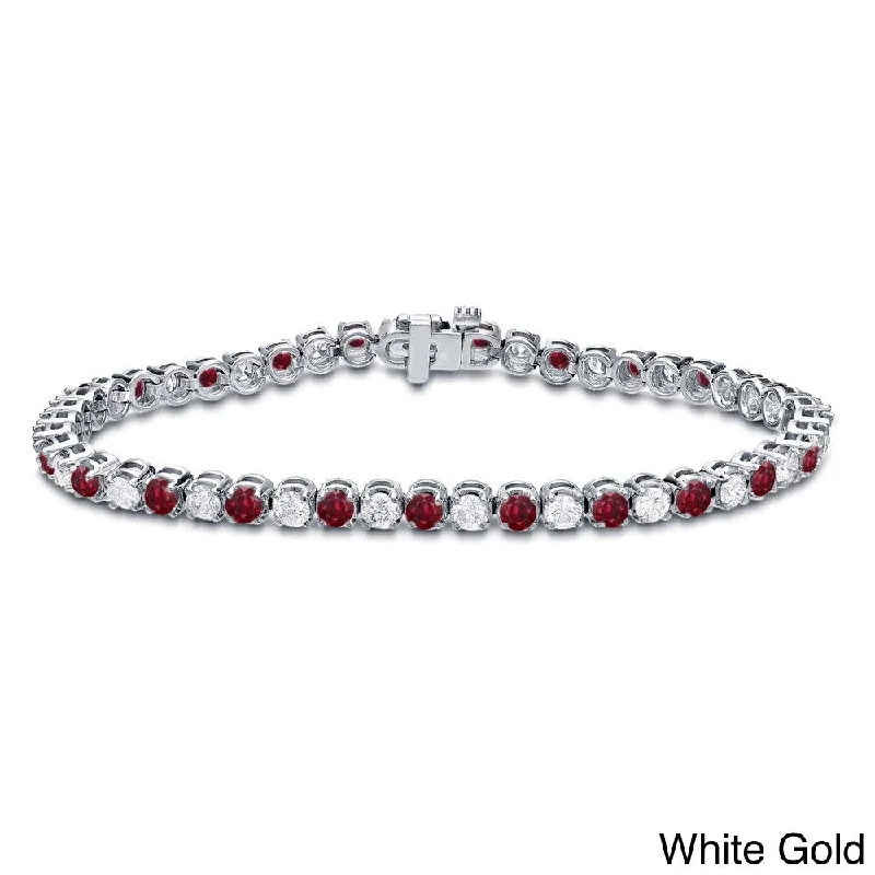 women luxury bangles -Auriya 5ct Red Ruby and 5cttw Diamond Tennis Bracelet 14k Gold