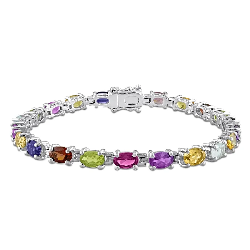 women custom bangles -Miadora 10 1/4ct TGW Oval Multi-Gemstone Bracelet in Sterling Silver