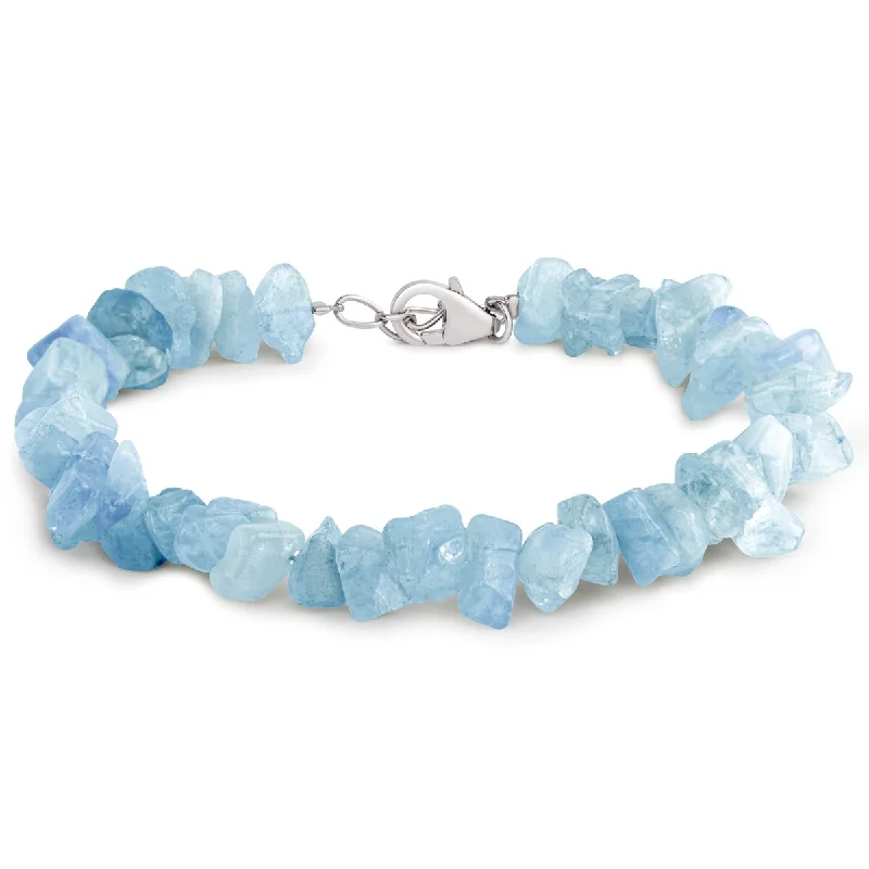 women gemstone bracelets -Sterling Silver Aquamarine Beaded Bracelet