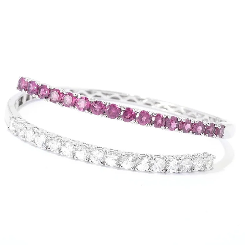 women stacked bracelets -Sterling Silver 10ctw Rhodolite Garnet & White Zircon Bracelet - Red