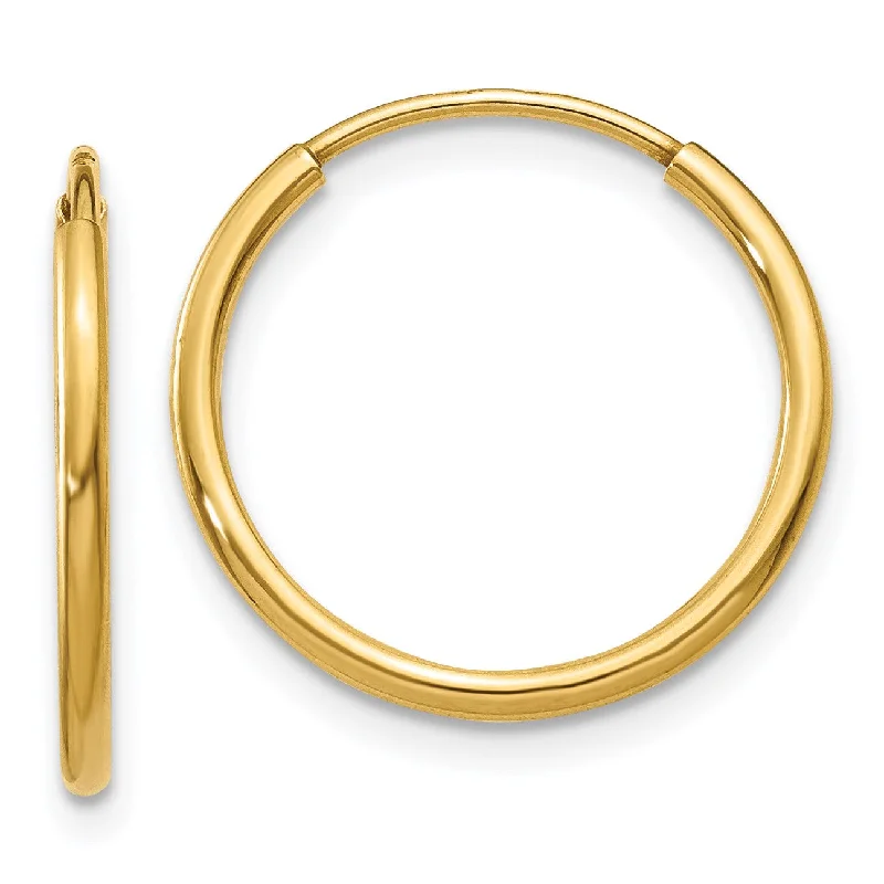 women minimalistic gold earrings -14KT Yellow Gold 16X1.25MM Hoop Earrings