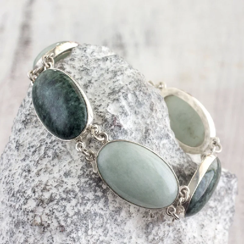 women pearl bangles -Handmade Sterling Silver 'From the Queen' Jade Bracelet (Guatemala)