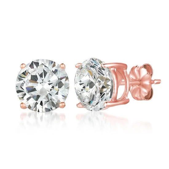 women romantic earrings -Crislu 18KT Rose Gold Plated Sterling Silver Round Cubic Zirconia Solitaire Stud Earrings