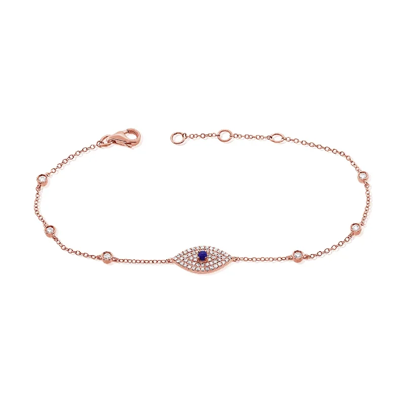 women gold bracelets -Joelle Evil Eye Bracelet Sapphire & Diamond 14K Rose Gold