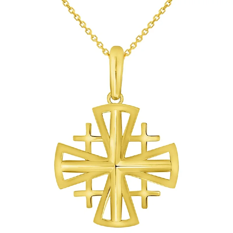 women high-quality necklaces -14k Yellow Gold Christian Crusaders Jerusalem Cross Pendant with Rolo Cable, Cuban Curb, or Figaro Chain Necklace