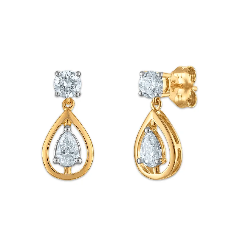 women radiant earrings -EcoLove 3/4 CTW Lab Grown Diamond Drop & Dangle Earrings in 10KT Yellow Gold