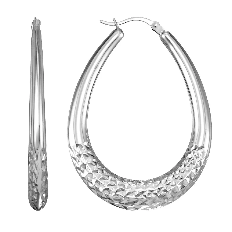 women simple earrings -Simone I Smith Collection Platinum Plated Sterling Silver 45X3MM Pear Shaped Hoop Earrings