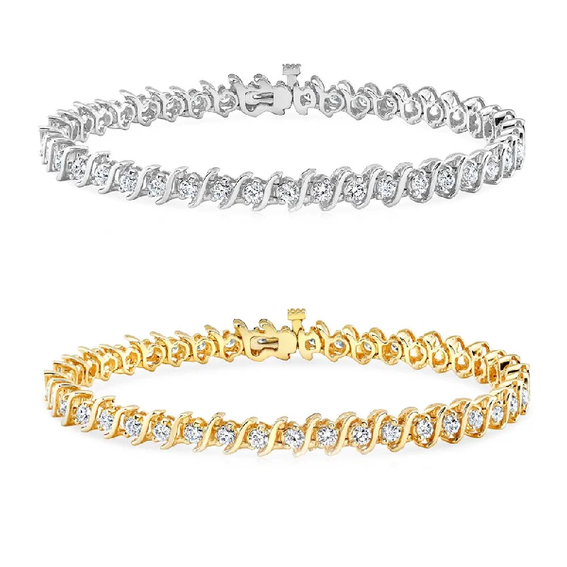 women infinity bangles -Auriya 1 to 10 carat TW Diamond Tennis Bracelet S-Link 14k Gold