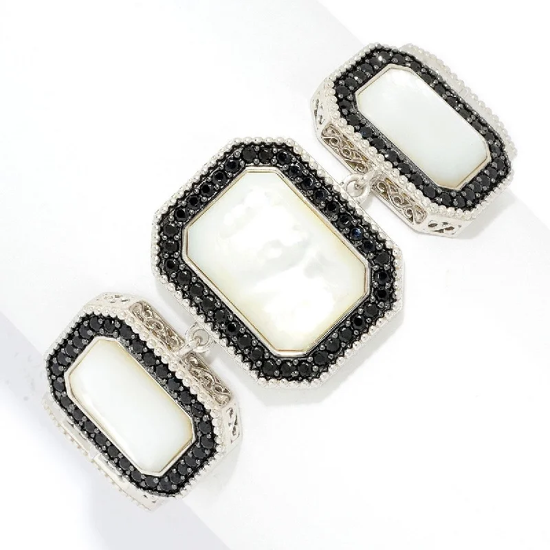 women classic bangles -Dallas Prince Mother-of-Pearl & Black Spinel Adjustable Toggle Bracelet. Collection: Dallas By Night