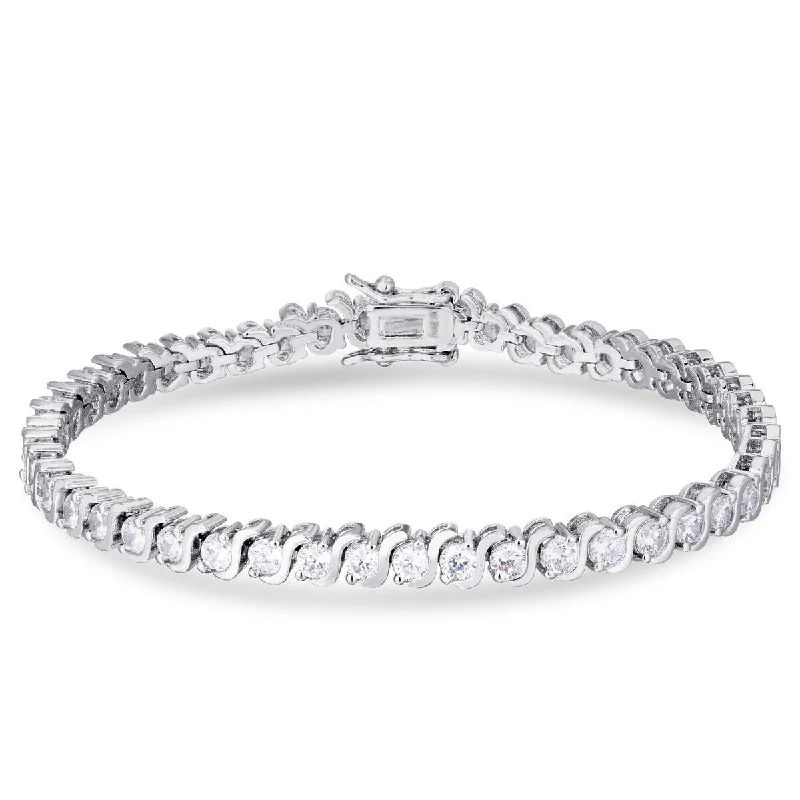 women bangle bracelets set -Cubic Zirconia "S" Design Line Silver Plated Bracelet