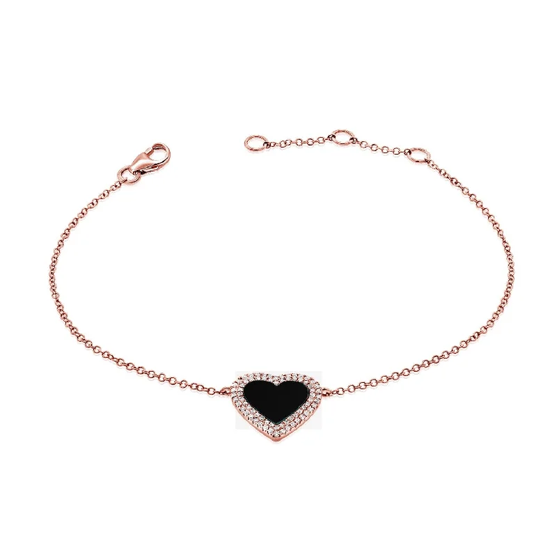 women cuff bracelets -Joelle Heart Bracelet Onyx & Diamond 14K Rose Gold