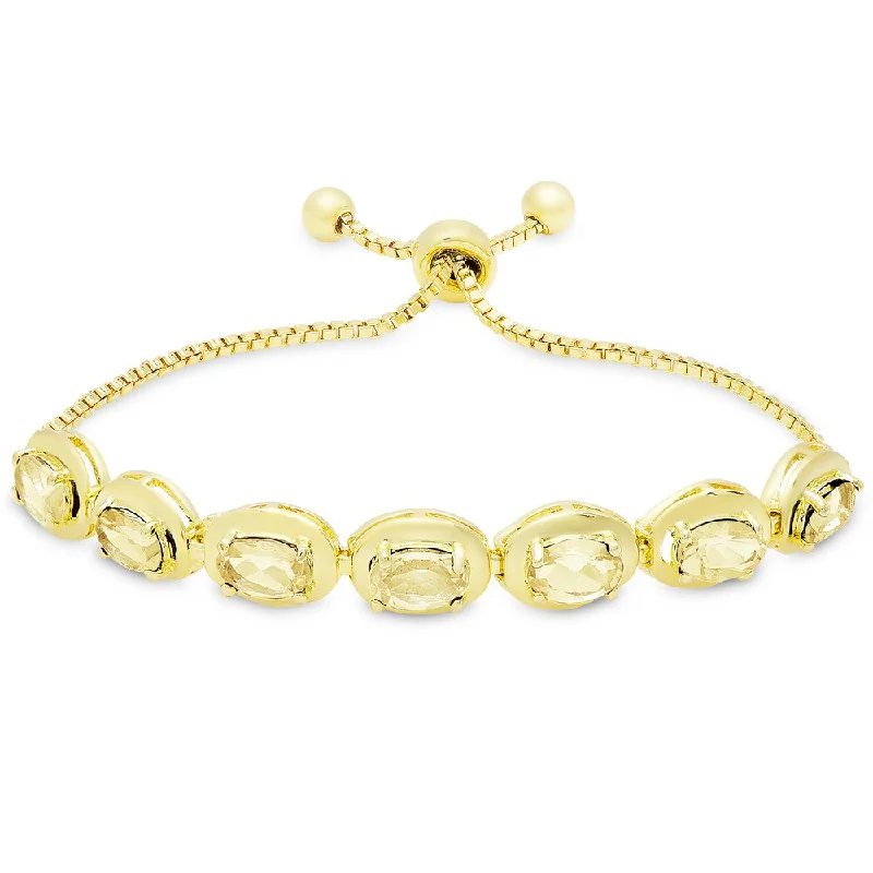 women rose gold bracelets -Dolce Giavonna Gold Overlay Citrine Oval Adjustable Slider Bracelet