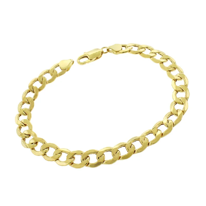 women pearl bracelets -10k Yellow Gold 9mm Hollow Cuban Curb Link Bracelet Chain 9"