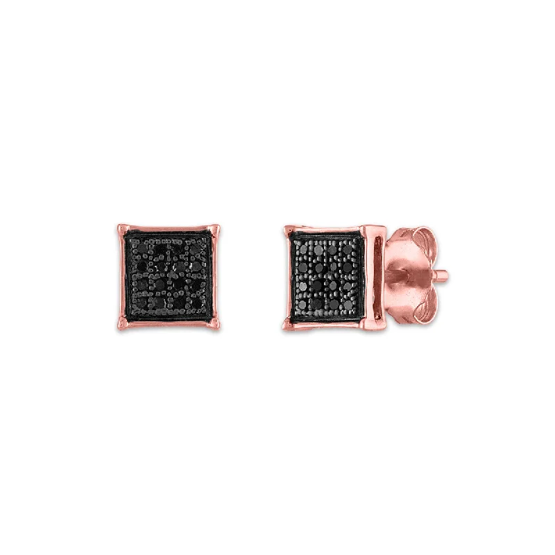 women big earrings -1/10 CTW Diamond Cluster Stud Treated Black Earrings in 10KT Rose Gold