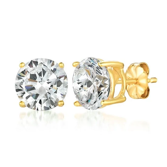 women luxury earrings for women -Crislu 18KT Yellow Gold Plated Sterling Silver Round Cubic Zirconia Stud Earrings