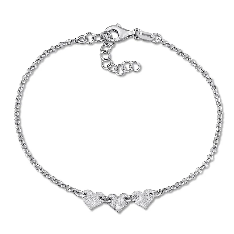 women wedding bangles -Miadora 5.3mm Heart Center with 1.7mm Rolo Chain Bracelet Sterling Silver