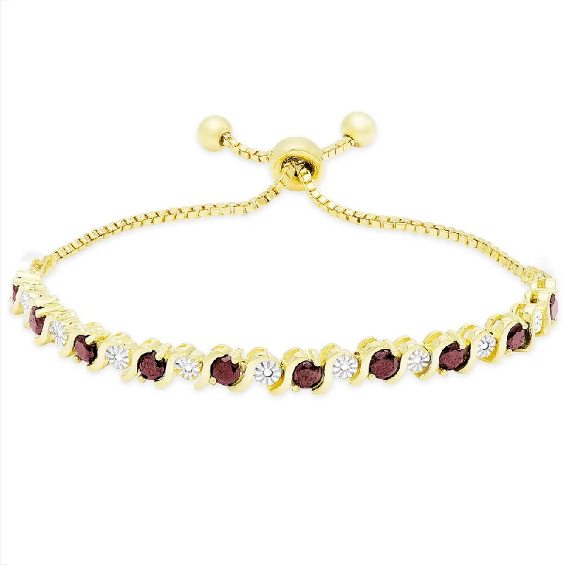 women boho bracelets -Dolce Giavonna Gold Overlay Ruby and Diamond Accent Adjustable Slider Bracelet