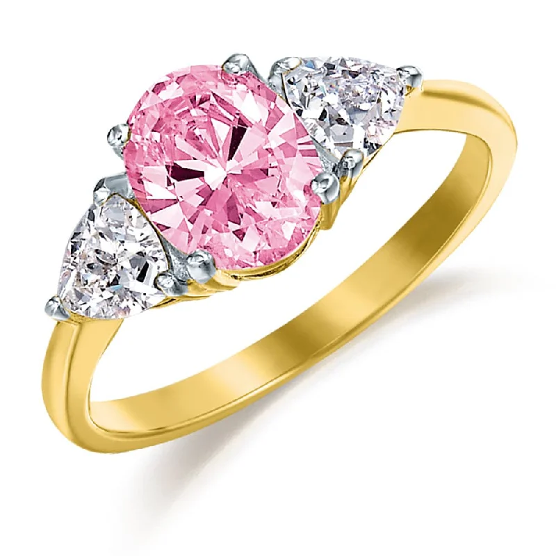 women platinum diamond rings -Pink Oval Trillion Ring