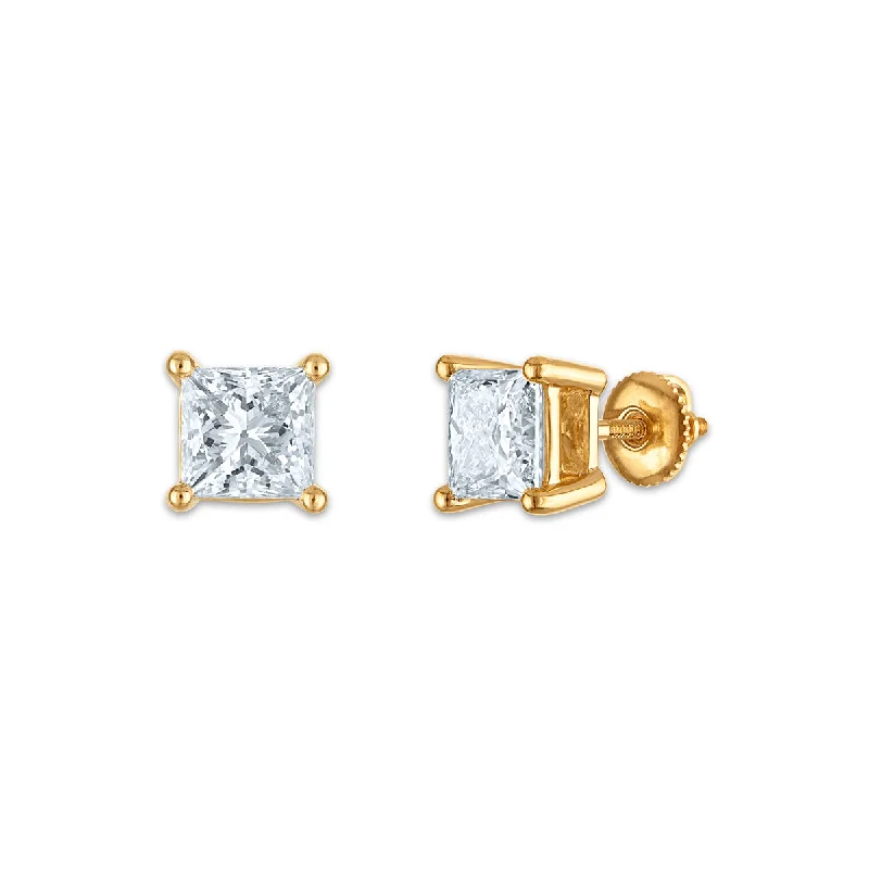 women everyday earrings -EcoLove 4 CTW Lab Grown Diamond Stud Earrings in 10KT Yellow Gold