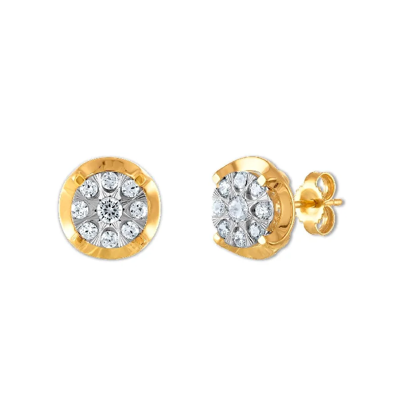 women gold earrings -1/4 CTW Diamond Cluster Stud Earrings in 10KT White and Yellow Gold