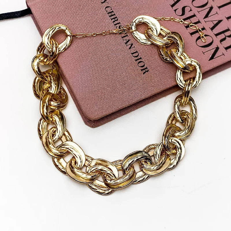 women geometric chain necklaces -Fall Fashion Gold Tone Chain Necklace