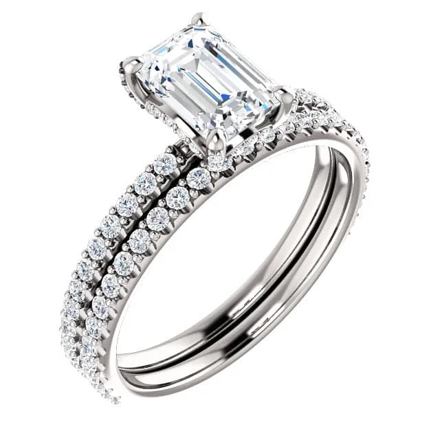 women stacked engagement rings -4.00 Ct. Emerald Cut Hidden Halo Engagement Ring Set J Color VS1 GIA Certified