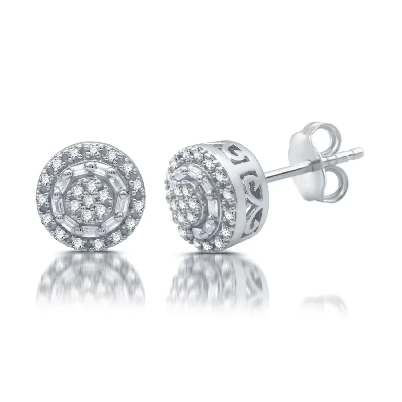 women elegant earrings -EcoLove 1/4 CTW Lab Grown Diamond Halo Stud Earrings in Sterling Silver