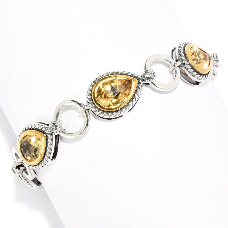 women fashion bangles -Sterling Silver Pear Cut Citrine & White Zircon Toggle Bracelet