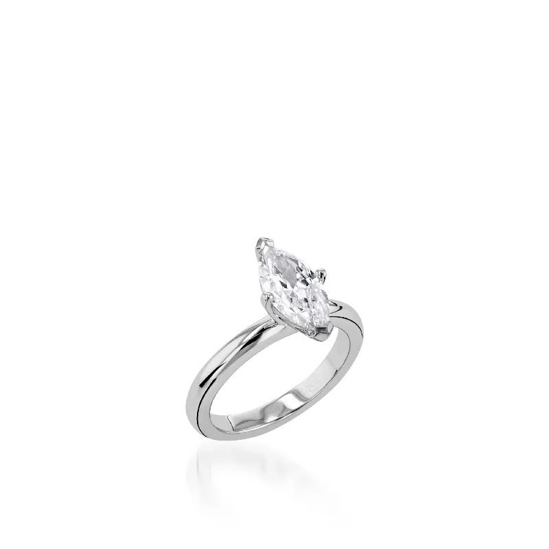 women simple gold engagement rings -Essence Solitaire Marquise White Gold Engagement Ring