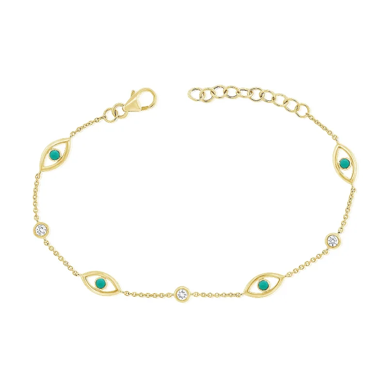 women men’s bracelets -Joelle Evil Eye Bracelet Turquoise & Diamond 14K Yellow Gold