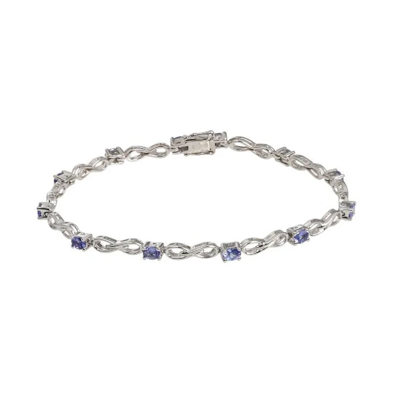 women trendy bracelets -925 Sterling Silver Tanzanite Chain & Links Bracelet