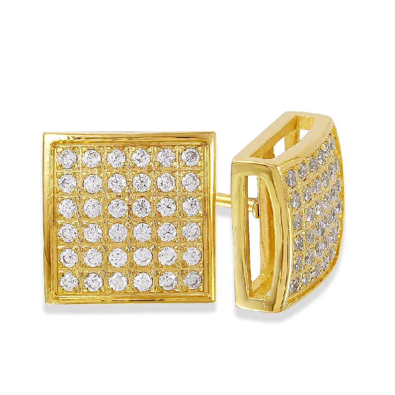 women rhinestone earrings -Yellow IP Stainless Steel Square Stud Earring with 3/8 CTW Pave Diamonds