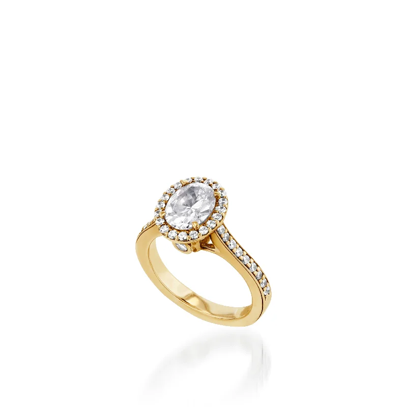 women diamond solitaire wedding rings -Satin Oval Yellow Gold Engagement Ring