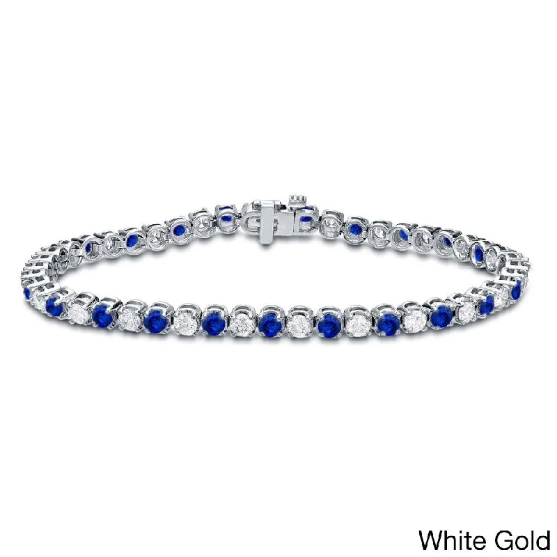 women stacking bangles -Auriya 2 1/2ct Blue Sapphire and 2 1/2cttw Diamond Tennis Bracelet 14k Gold