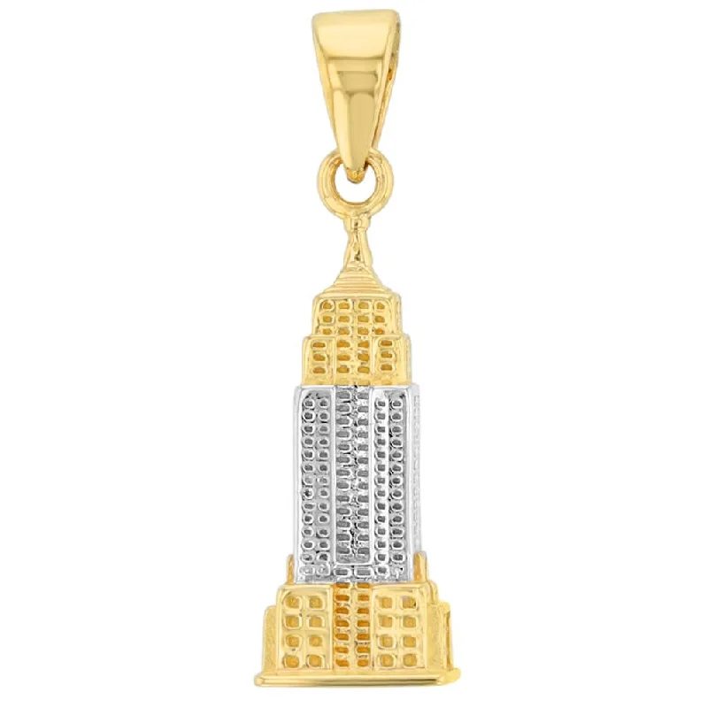 women eternity necklaces -Solid 14K Yellow Gold Empire State Building Pendant with Cable, Curb, or Figaro Chain Necklaces