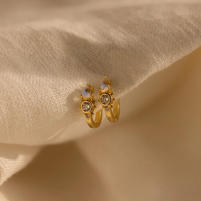 women high-end earrings -Opal and Diamond Huggies