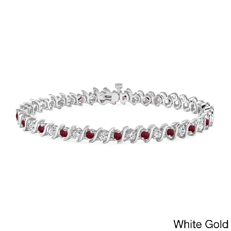 women friendship bracelets -Auriya 1 1/2ct Red Ruby and 1 1/2ctw S-Link Diamond Tennis Bracelet 14k Gold