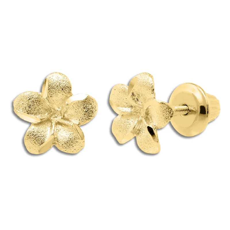 women shimmering earrings -Kiddie Kraft 14KT Yellow Gold Childrens Flower Stud Earrings