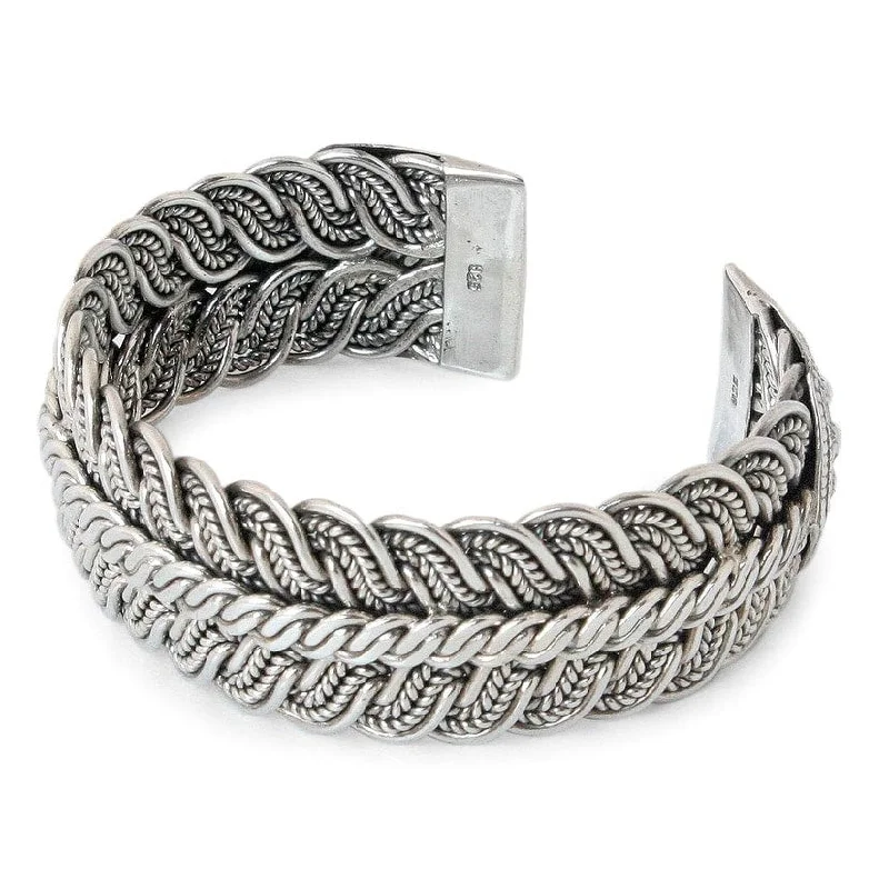 women eco-friendly bracelets -Handmade Sterling Silver 'Ebb and Flow' Cuff Bracelet (Thailand)