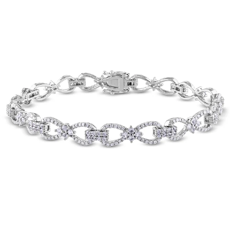 women statement bangles -Miadora Signature Collection 10k White Gold 1ct TDW Diamond White Sapphire Bracelet (SI1-SI2)