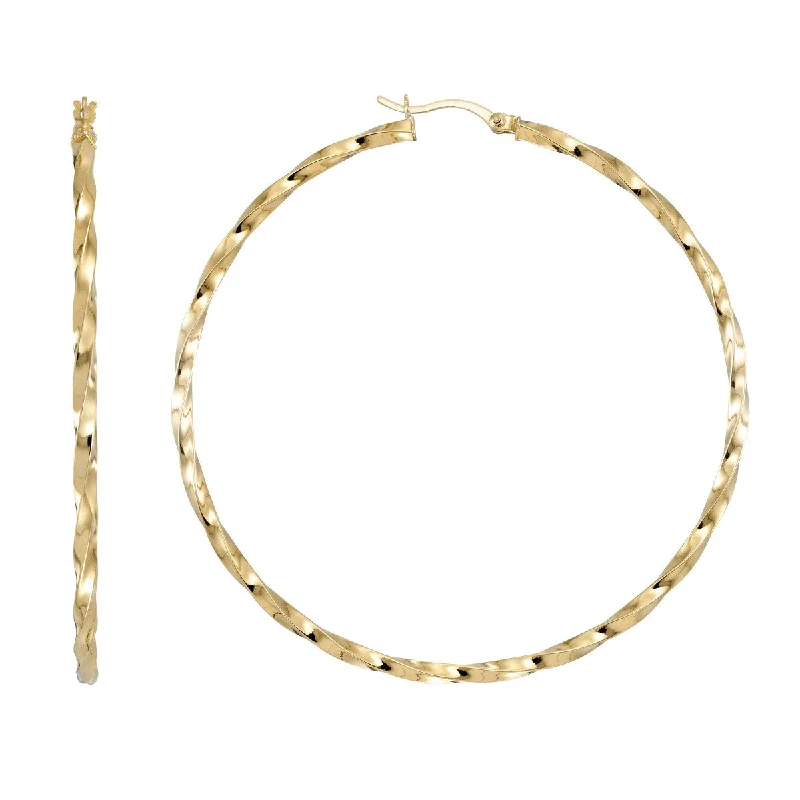 women wedding earrings -Simone I Smith Collection 18KT Yellow Gold Plated Sterling Silver 60X2MM Twist Hoop Earrings