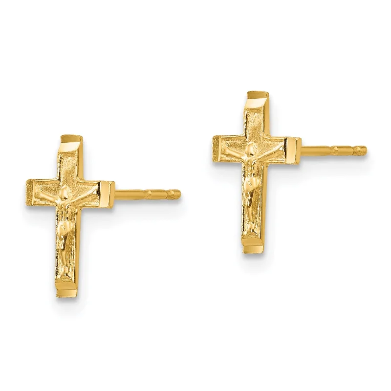 women luxury pearl earrings -14KT Yellow Gold 10X8MM Crucifix Cross Earrings