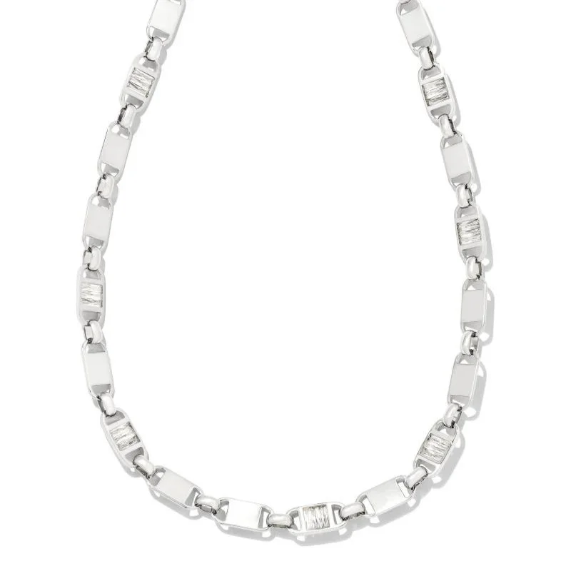 women crystal pendant necklaces -Kendra Scott | Jessie Silver Chain Necklace in White Crystal