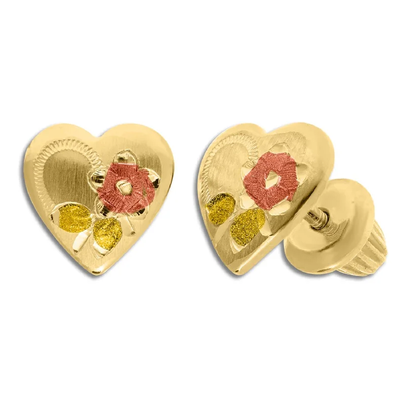 women designer hoop earrings -Kiddie Kraft 14KT Yellow Gold Childrens Heart Stud Earrings