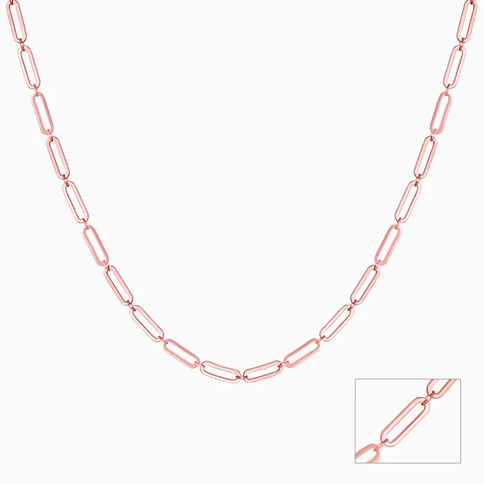 women sparkling diamond necklaces -Rose Gold Elongated Link Chain Necklace