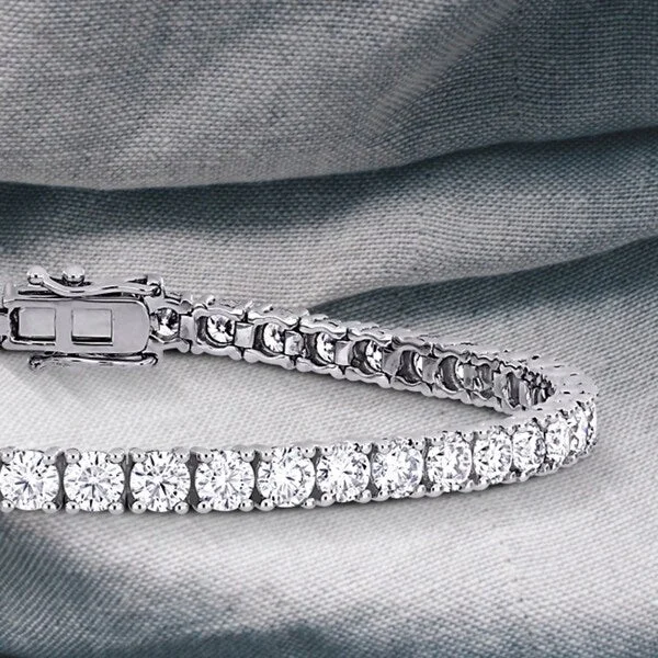 women minimalist bracelets -Miadora 7 1/5ct DEW Moissanite Classic Tennis Bracelet in 14k White Gold - 7 in x 4.1 mm x 3 mm