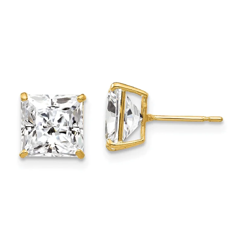 women stylish earrings -14KT Yellow Gold 7MM Square Cubic Zirconia Stud Earrings