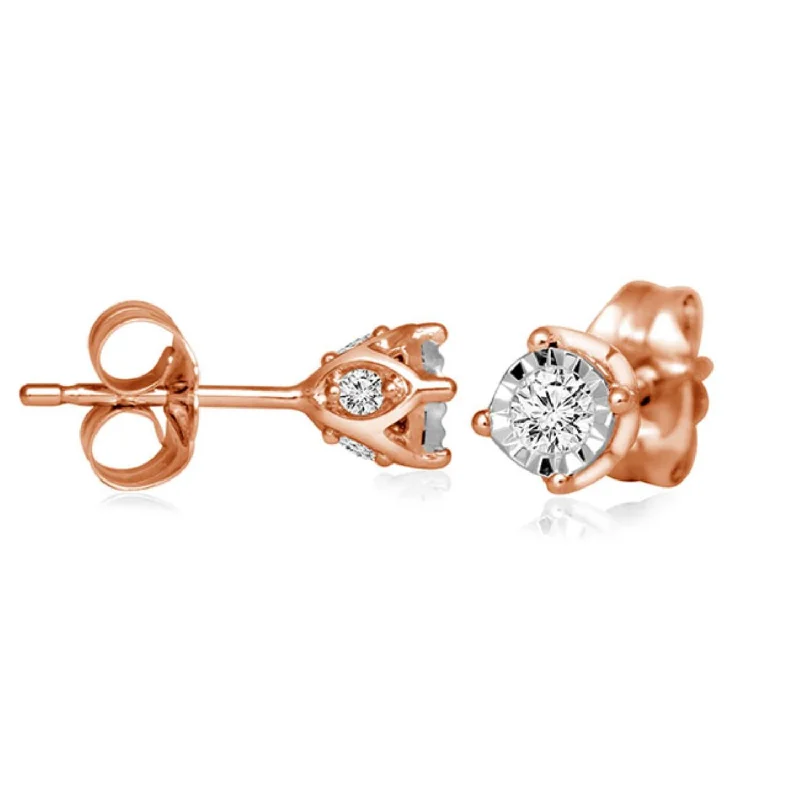 women pearl stud earrings -1/4 CTW Diamond Solitaire Illusion Set Stud Earrings in 10KT Rose Gold